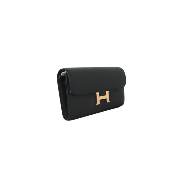 Hermes Constance Wallet To-Go Epsom Rose Gold Hardware Black - NOBLEMARS