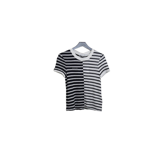 Alexander Wang New Rayon Stripe Slub Pieced Shunken W/Print Tee Ink Ivory - NOBLEMARS