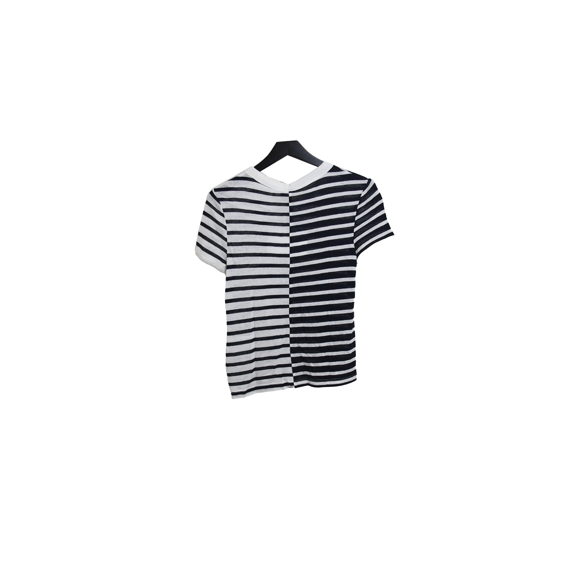 Alexander Wang New Rayon Stripe Slub Pieced Shunken W/Print Tee Ink Ivory - NOBLEMARS