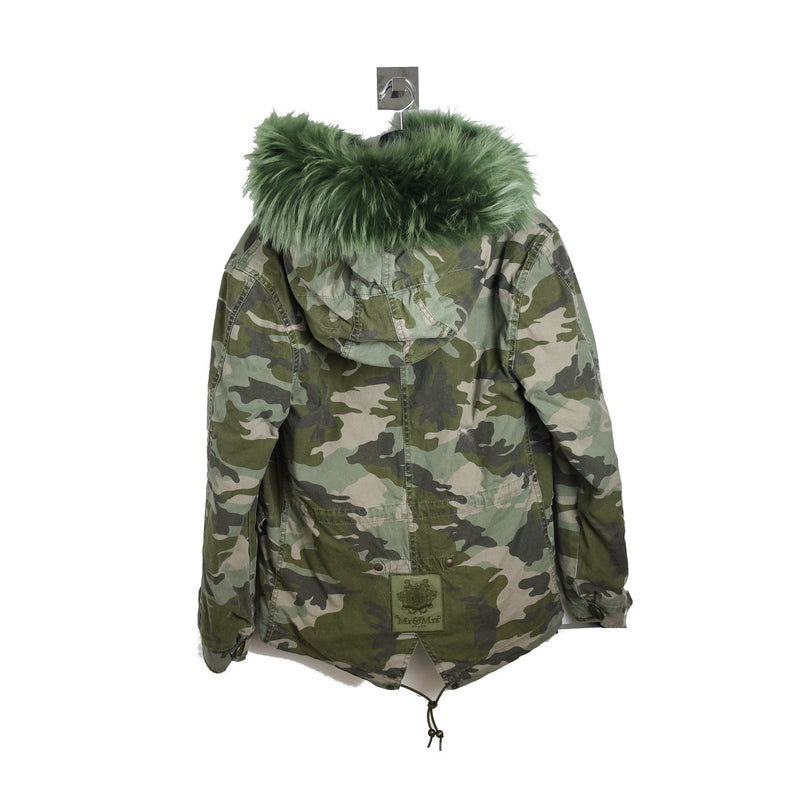 Mr & Mrs Army Camouflage Print Fur Hooded Jacket Green - NOBLEMARS