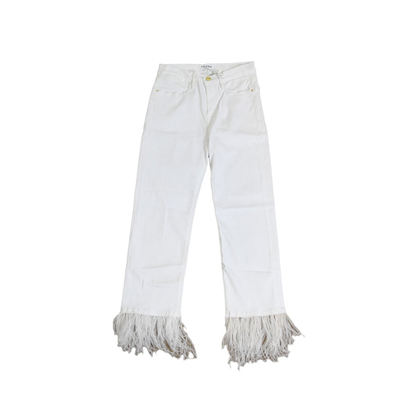 Frame Le High Straight With Fur Jeans Blanc - NOBLEMARS