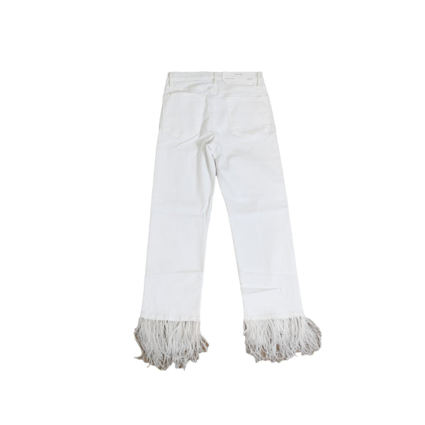 Frame Le High Straight With Fur Jeans Blanc - NOBLEMARS
