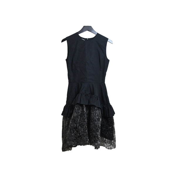 Jourden Ruffled Dress With Gathered Lace Pane Black - NOBLEMARS