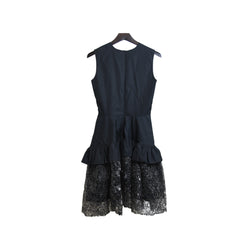 Jourden Ruffled Dress With Gathered Lace Pane Black - NOBLEMARS