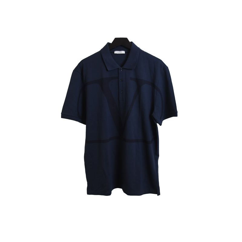 Valentino Polo Jersey Slim V Logo Navy - NOBLEMARS