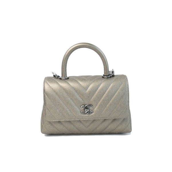 Chanel Caviar Skin Chevron Mini Coco Flap Bag Gold - NOBLEMARS