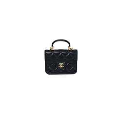 Chanel Quilted Top Handle Coin Purse With Chain Black - NOBLEMARS
