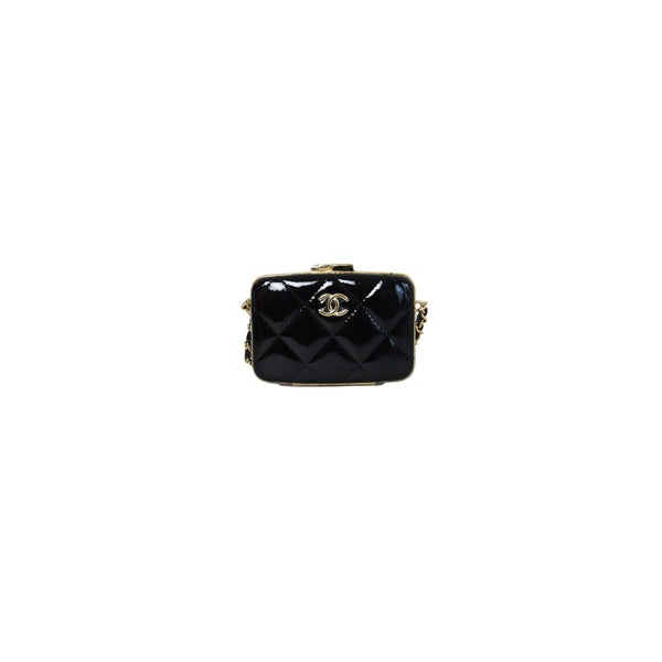 Chanel Black Patent Leather Small Coin Purse Clutch with Gold CC Clasp with  Box