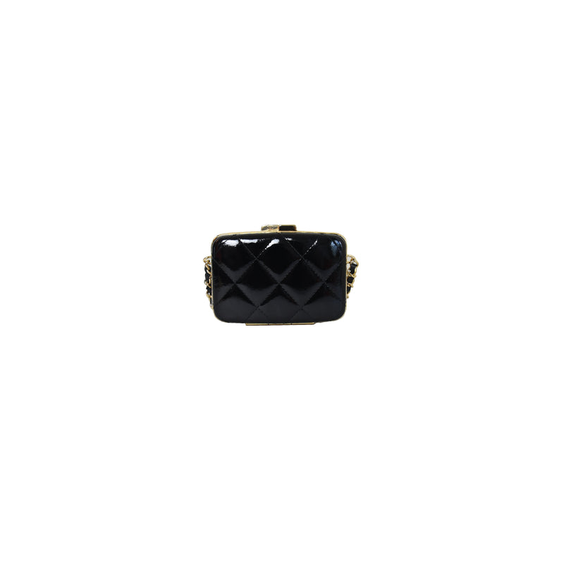 Chanel Small Box with Chain Patent Leather Clutch Black