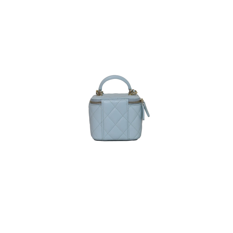 Chanel Small Vanity Bag With Handle Chain Light Blue For Sale at