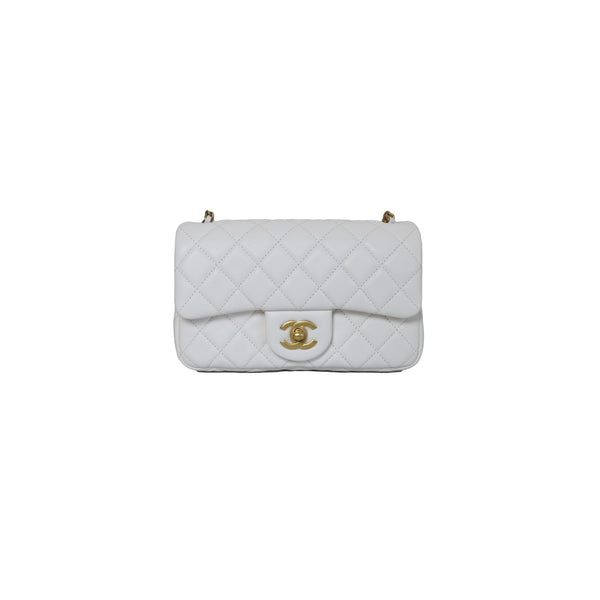 Chanel Mini Rectangular Flap Bag With Pearl Crush Chain Beige