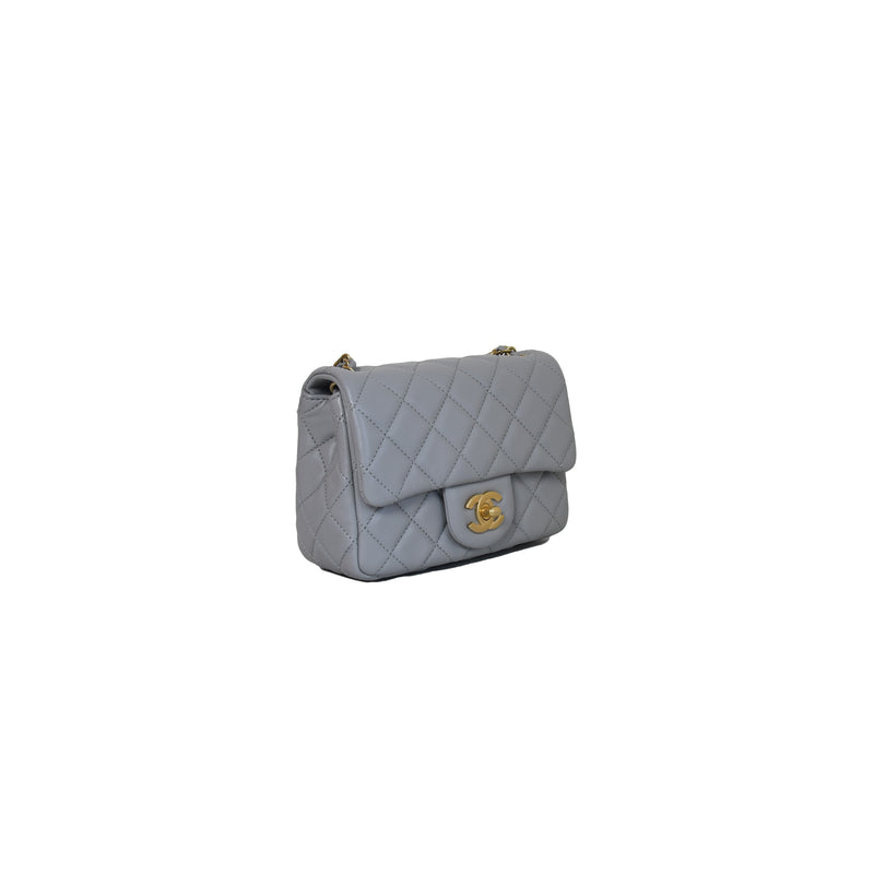 Chanel Mini Square Flap Bag With Pearl Crush Gold Hardware Chain Grey -  NOBLEMARS