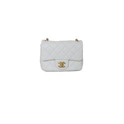 Chanel Mini Square Flap Crush Bag With Chain White