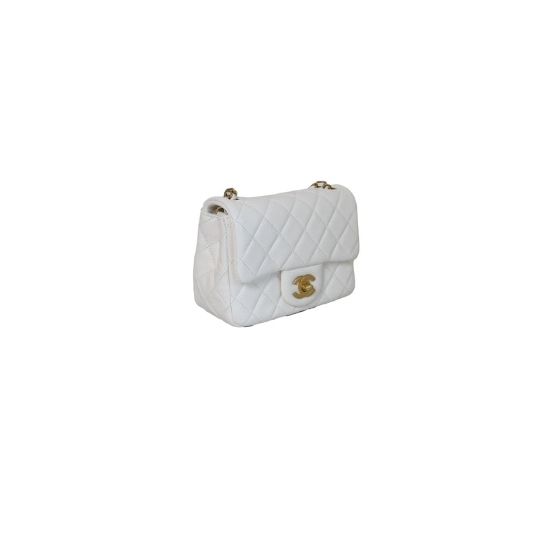 Chanel Mini Square Flap Crush Bag With Chain White