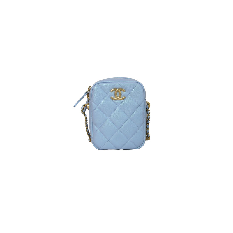 Chanel Phone Pouch With Zip Light Blue