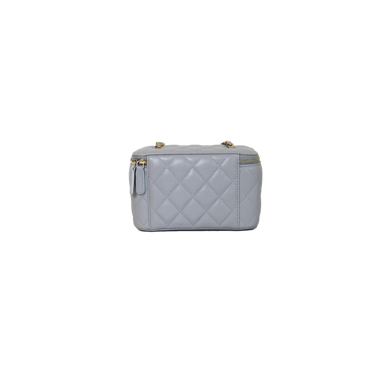 CHANEL Lambskin Quilted Small Pearl Crush Vanity Case With Chain Grey  1312339