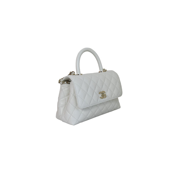 Chanel Caviar Mini Coco Bag With Handle White