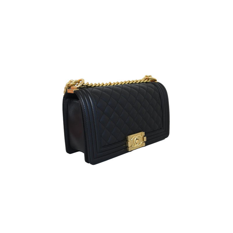 Chanel Quilted Boy Flap Bag Medium Gold Hardware Black