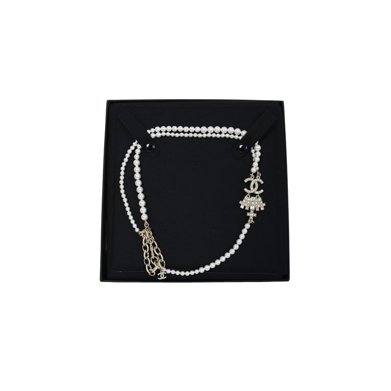 Chanel CC Logo Tribal Pearl Chain Necklace