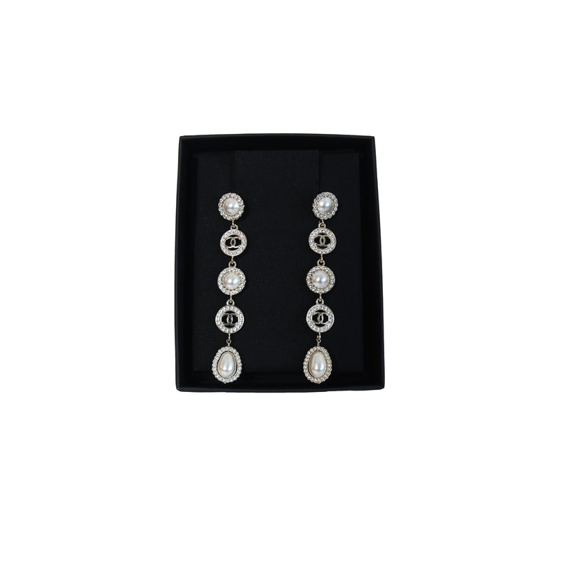 Chanel 5 Drop Pearl Crystal Earrings