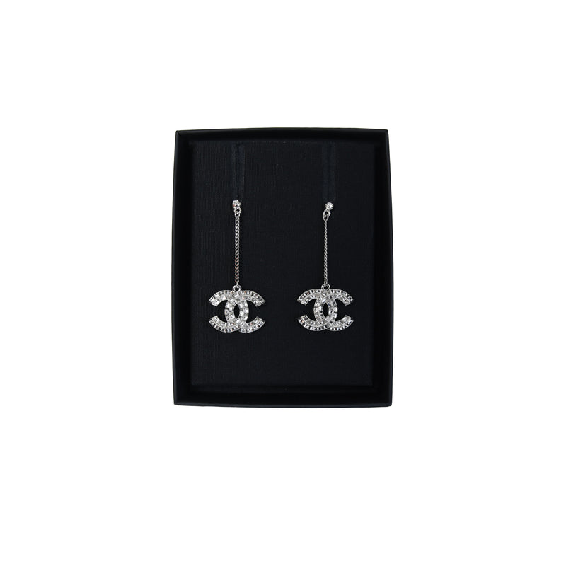 Chanel Crystal CC Logo Drop Earrings