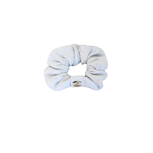 Chanel Quilted Leather Hair Tie White