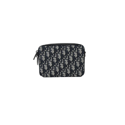 Dior Double Zip Monogram Pouch With Shoulder Strap Navy