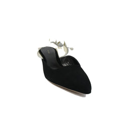 The Row Coco Mule Suede Satin Black Ivory - NOBLEMARS