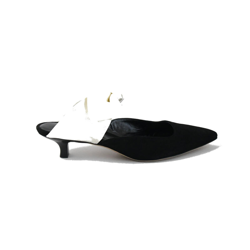 The Row Coco Mule Suede Satin Black Ivory - NOBLEMARS