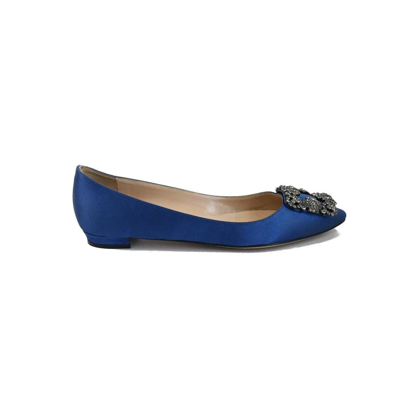 Manolo Blahnik Hangisi Flats Satin Royal Blue - NOBLEMARS