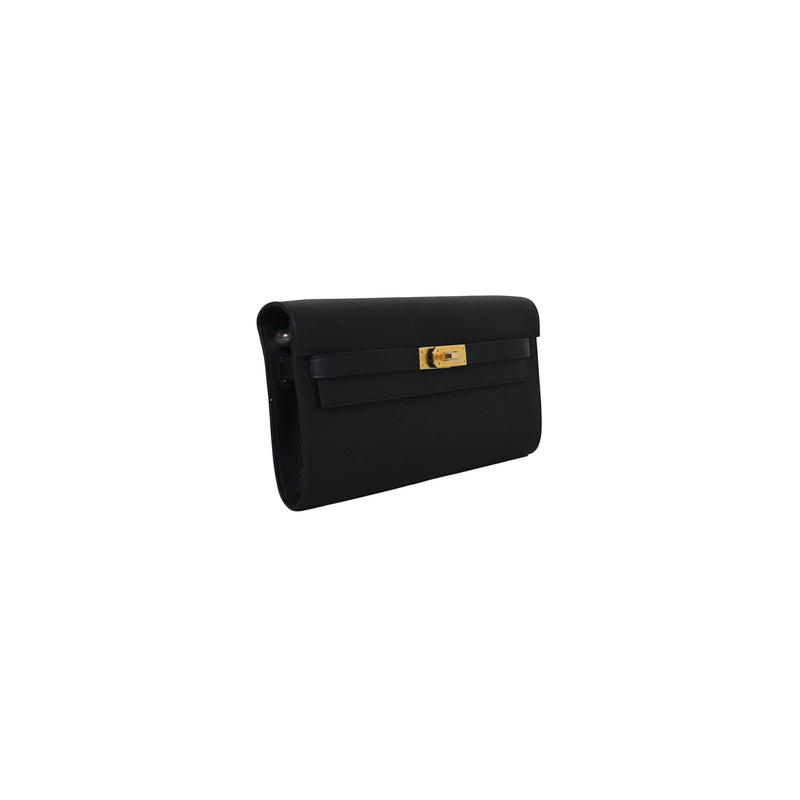 Hermes Kelly To-Go Wallet Epsom Gold Hardware Black