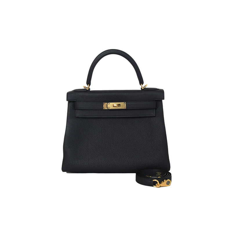Hermes Black Togo Leather Gold Hardware Kelly 28 Handbag