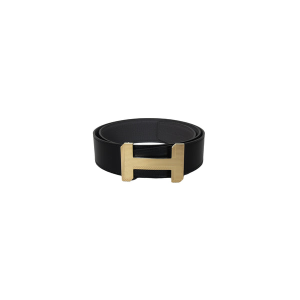 Hermes 3D H Gold Buckle Belt Black Grey