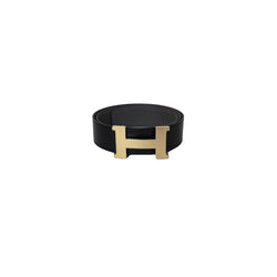 Hermes Long H Gold Buckle Belt Black Grey