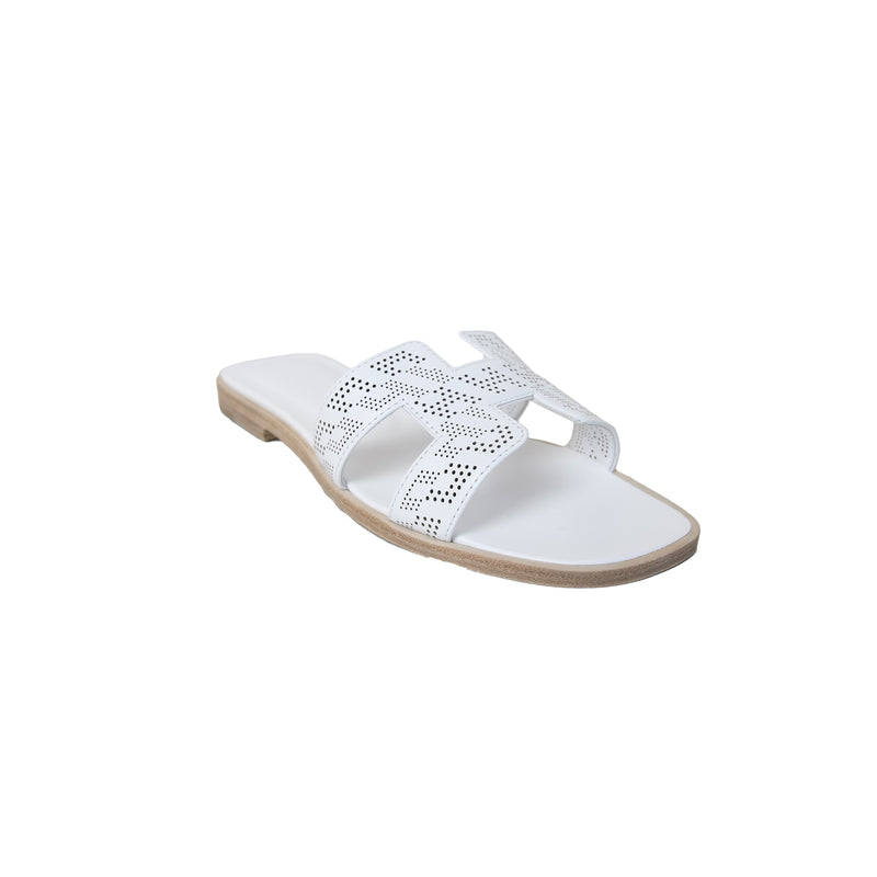 Hermes Leather Oran Mules White