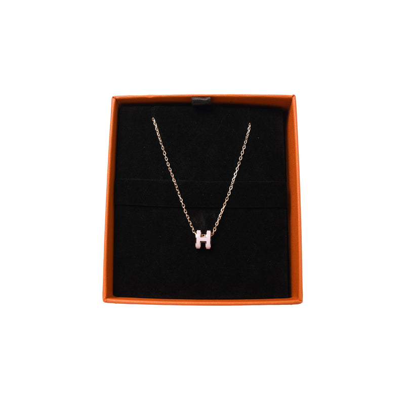Hermes Mini Pop H Rose Gold Necklace Light Pink