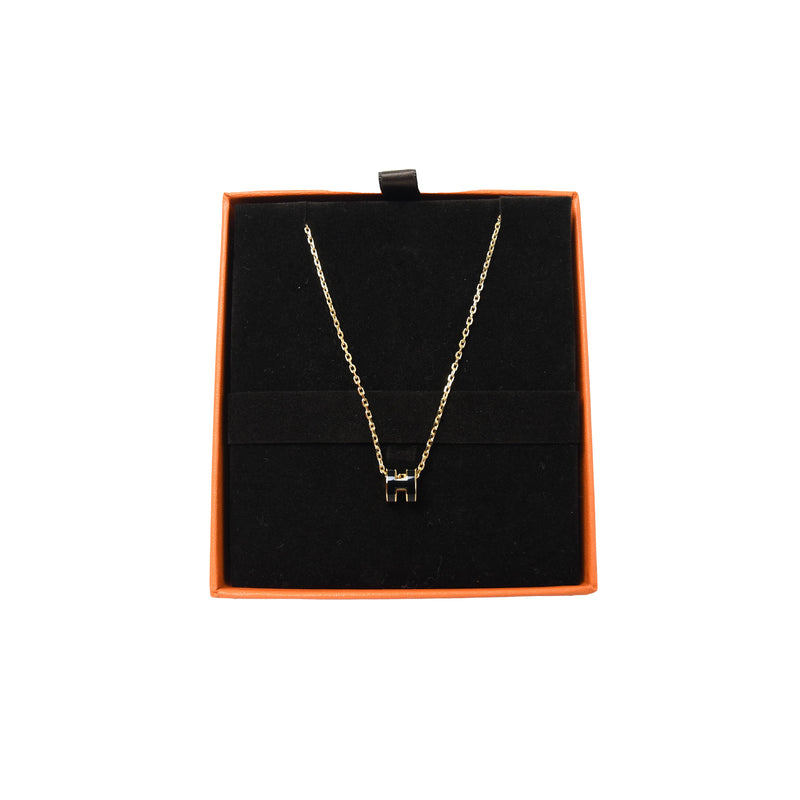 Hermes Mini Pop H Gold Necklace Black