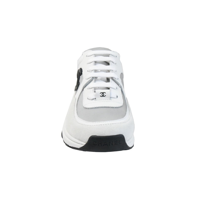 Chanel Calfskin Fabric Sneakers White/Silver/Pink - NOBLEMARS