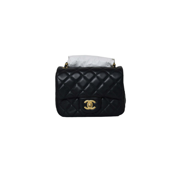 Chanel Mini Square Flap Bag With Pearl Crush Chain Black