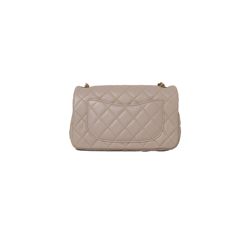 Chanel Mini Rectangular Flap Bag With Pearl Crush Chain Nude