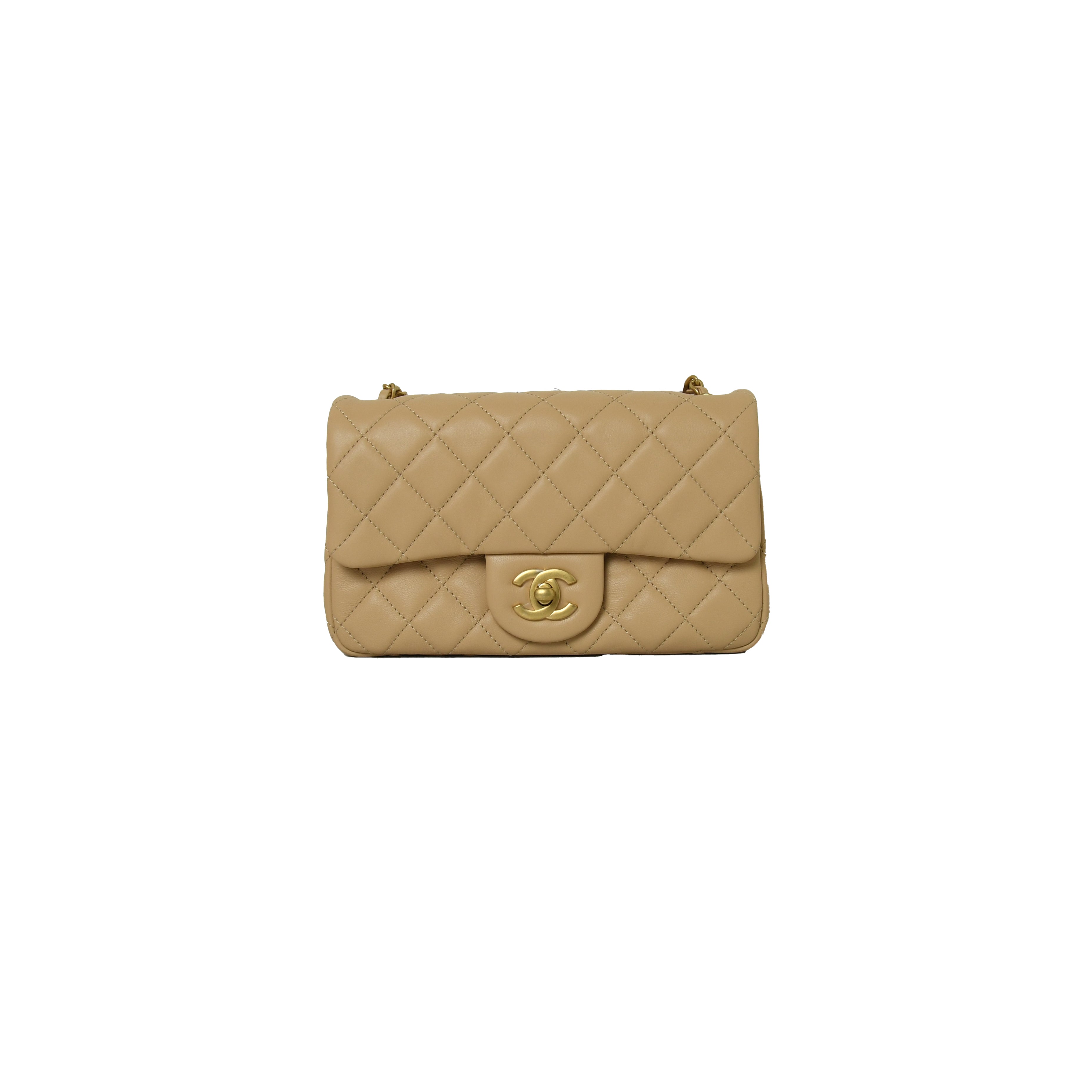 Chanel Mini Square Flap Bag With Pearl Crush Chain Light Green - NOBLEMARS