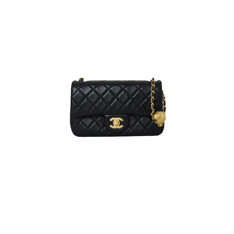 Chanel Mini Rectangular Flap Bag With Pearl Crush Chain Beige