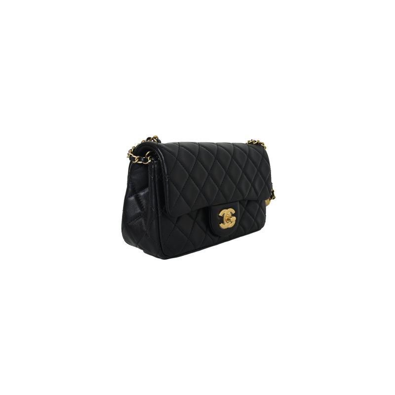 Chanel Mini Rectangular Flap Bag With Pearl Crush Chain Black - NOBLEMARS