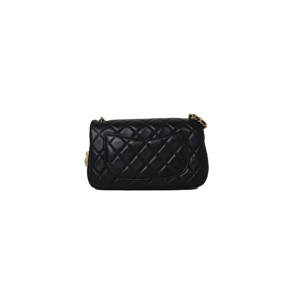 Chanel Mini Rectangular Flap Bag With Pearl Crush Chain Black