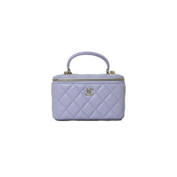 CHANEL Caviar Quilted Mini Vanity Case With Chain Purple 548883