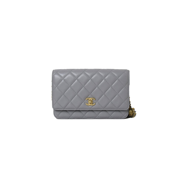 Chanel Chevron Wallet on Chain Flap Bag Gold HW Navy - NOBLEMARS