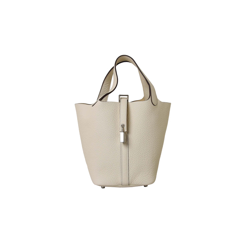 Hermes Nata Off White Picotin Lock 18 PM Palladium Hardware Handbag Bag