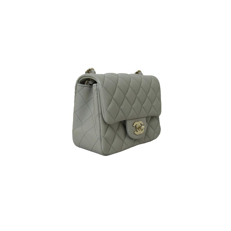 Chanel Mini Square Flap Bag With Chain Grey - NOBLEMARS
