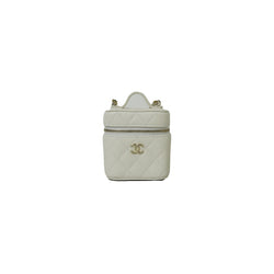 Chanel Caviar Quilted Vanity Case With Chain And Handle White - NOBLEMARS