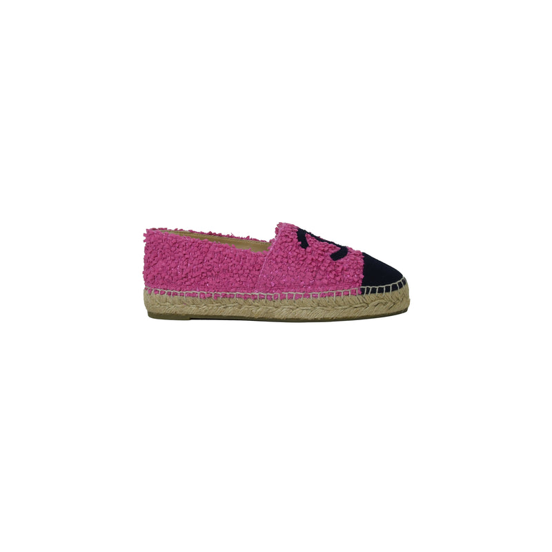 Chanel Tweed Espadrilles Dark Pink Navy - NOBLEMARS